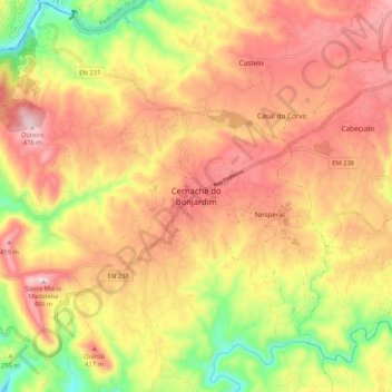 Topografische Karte Cernache do Bonjardim, Höhe, Relief
