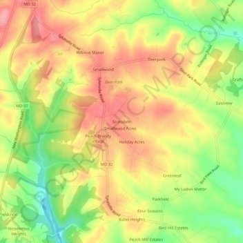 Topografische Karte Scotsdale, Höhe, Relief