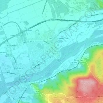 Topografische Karte Gradisca d'Isonzo, Höhe, Relief