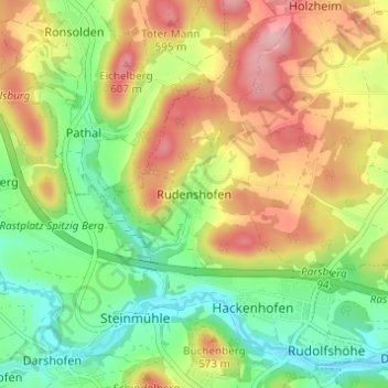 Topografische Karte Rudenshofen, Höhe, Relief