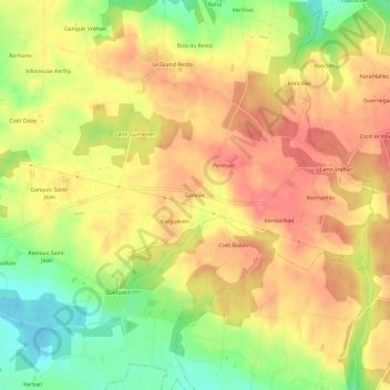 Topografische Karte Gonnec, Höhe, Relief