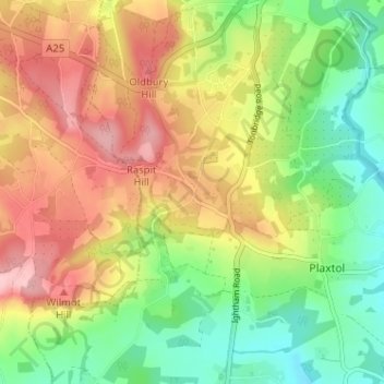Topografische Karte Ivy Hatch, Höhe, Relief