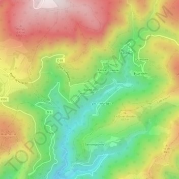 Topografische Karte Bourdials, Höhe, Relief