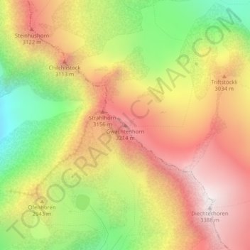 Topografische Karte Gwächtenhorn, Höhe, Relief