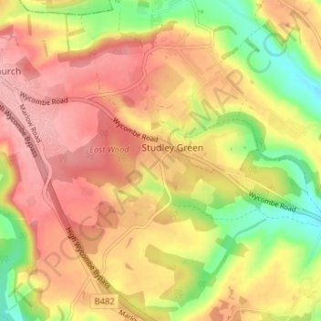 Topografische Karte Horsleys Green, Höhe, Relief