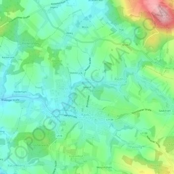 Topografische Karte Bründl, Höhe, Relief