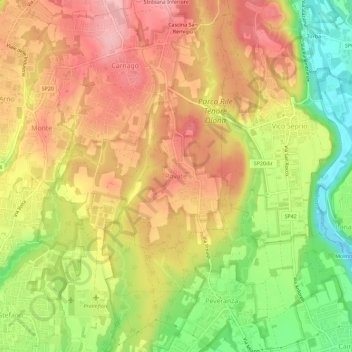 Topografische Karte Rovate, Höhe, Relief