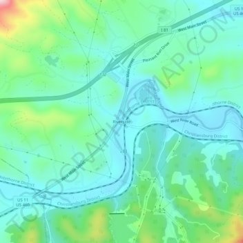 Topografische Karte Riverside, Höhe, Relief