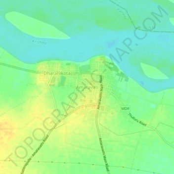 Topografische Karte Amaravati, Höhe, Relief