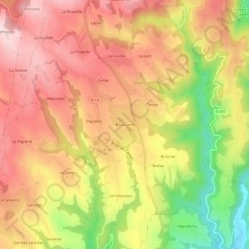 Topografische Karte Bournarel, Höhe, Relief