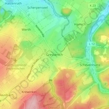 Topografische Karte Gressenich, Höhe, Relief