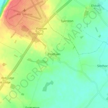 Topografische Karte Flintham, Höhe, Relief