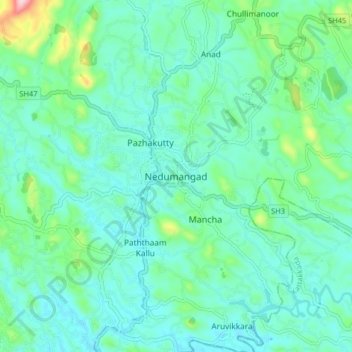Topografische Karte Nedumangad, Höhe, Relief