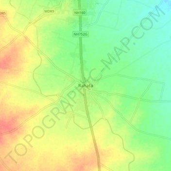 Topografische Karte Rahata, Höhe, Relief