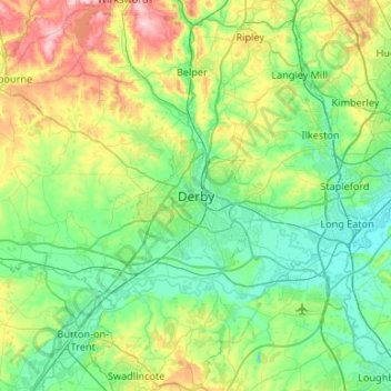 Topografische Karte Derby, Höhe, Relief