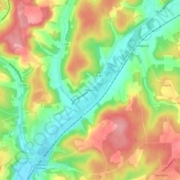 Topografische Karte Preyssac, Höhe, Relief