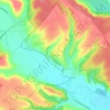 Topografische Karte Simniceni, Höhe, Relief
