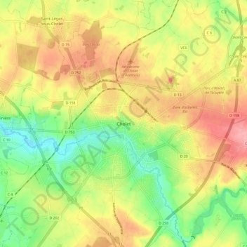 Topografische Karte Cholet, Höhe, Relief