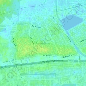 Topografische Karte Festac Town, Höhe, Relief
