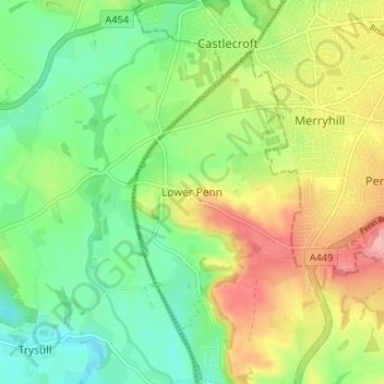 Topografische Karte Lower Penn, Höhe, Relief