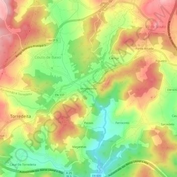 Topografische Karte Mosteirinho, Höhe, Relief