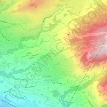 Topografische Karte Uetliburg, Höhe, Relief