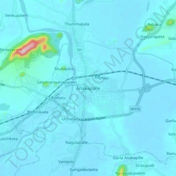 Topografische Karte Anakapalle, Höhe, Relief