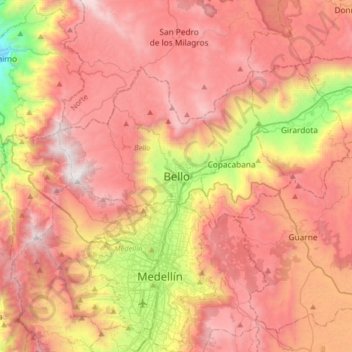 Topografische Karte Bello, Höhe, Relief