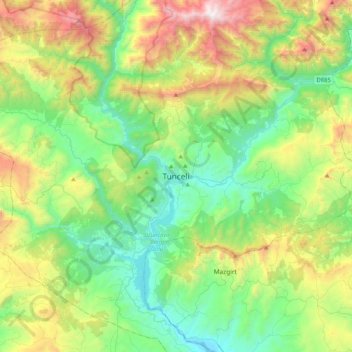 Topografische Karte Tunceli, Höhe, Relief