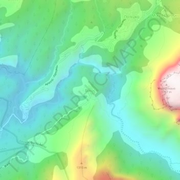 Topografische Karte Vikos, Höhe, Relief
