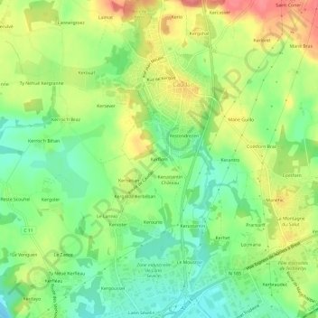 Topografische Karte Kerflem, Höhe, Relief