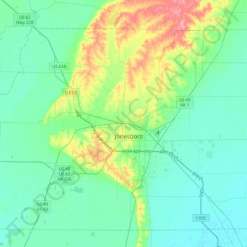 Topografische Karte Jonesboro, Höhe, Relief