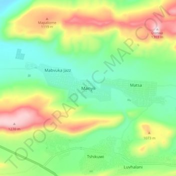 Topografische Karte Manyii, Höhe, Relief