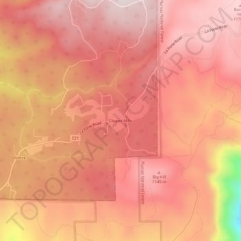 Topografische Karte Clipper Mills, Höhe, Relief