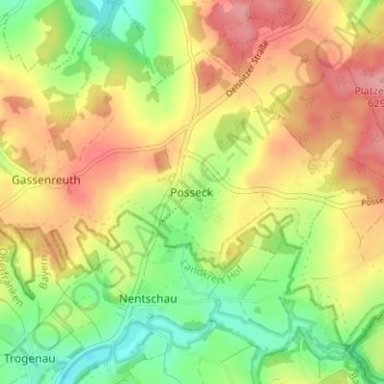 Topografische Karte Posseck, Höhe, Relief