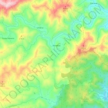 Topografische Karte Morenos, Höhe, Relief