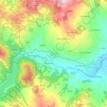 Topografische Karte Caminata, Höhe, Relief