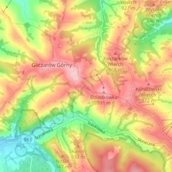 Topografische Karte Stasindowie, Höhe, Relief