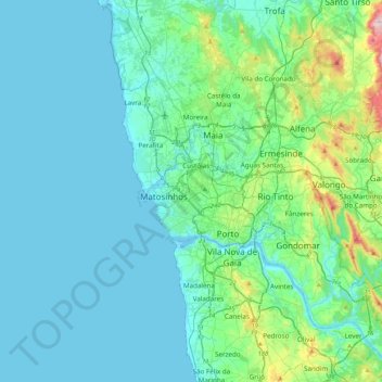 Topografische Karte Senhora da Hora, Höhe, Relief