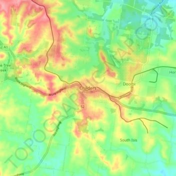 Topografische Karte Childers, Höhe, Relief
