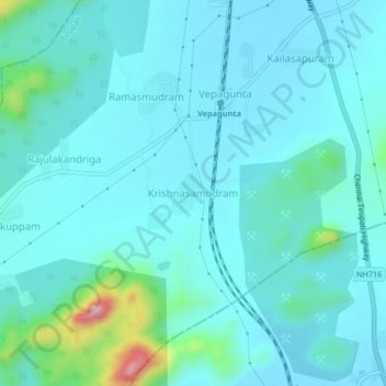 Topografische Karte Krishnasamudram, Höhe, Relief