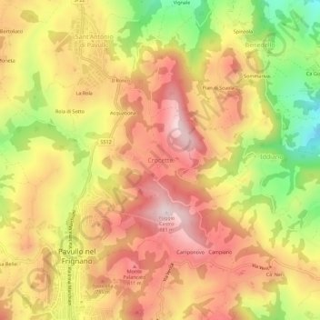 Topografische Karte Crocette, Höhe, Relief