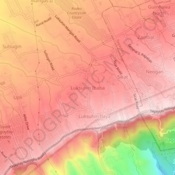 Topografische Karte Luksuhin Ibaba, Höhe, Relief