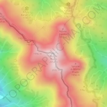 Topografische Karte Monte Prado, Höhe, Relief