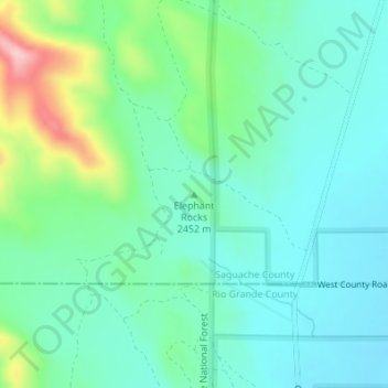 Topografische Karte Elephant Rocks, Höhe, Relief