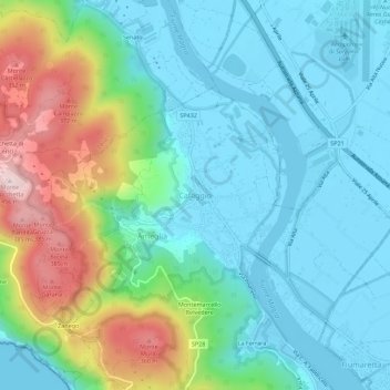 Topografische Karte Cafaggio, Höhe, Relief