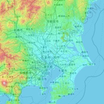 Topografische Karte Kantō, Höhe, Relief