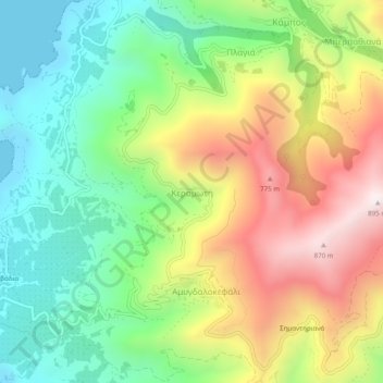 Topografische Karte Keramoti, Höhe, Relief