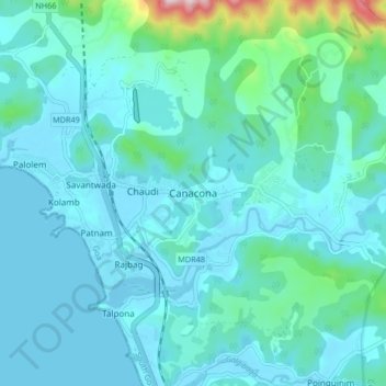 Topografische Karte Canacona, Höhe, Relief