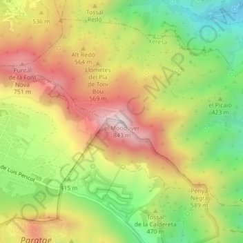 Topografische Karte el Mondúver, Höhe, Relief